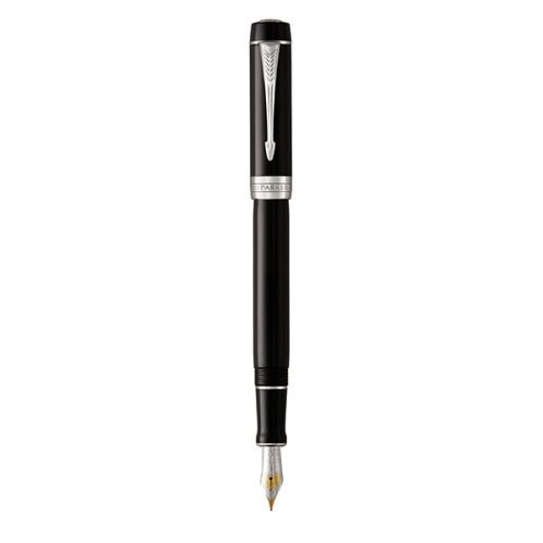 PARKER DUOFOLD FOUNTAIN PEN – LACQUER BLACK CHROME TRIM